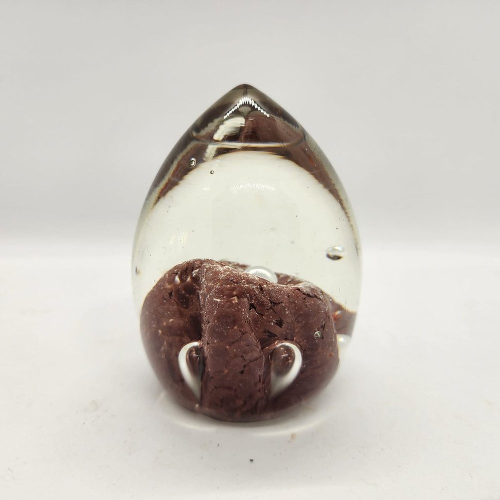 Teardrop Egg Shaped Purple Handblown Glass Paperweight with Controlled Bubbles